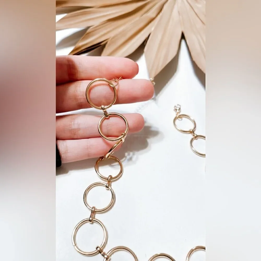 Gold link chain necklace S348